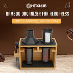 HEXNUB – Bamboo Organizer for AeroPress, Coffee Caddy Station Holds AeroPress Coffee Maker, Accessories, Filters, Cups, Stand includes Dripper Mats (Black)