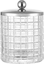 Glass Cotton Jar Holder Silver Lid, Elegant Bathroom Storage Canister for Qtips, Cotton Balls, Floss, Makeup Organizer, Vanity Bathroom Organization