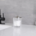 Glass Jar with Metal Lid for Bathroom Organization, Clear Apothecary Jar for Cotton Balls, Q Tips, and Small Accessories, Stylish Bathroom Storage Container Clear, Nickel