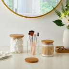 3 Pack Glass Qtip Holder Dispenser, 20 oz and 11 oz Clear Glass Apothecary Jars, Bathroom Vanity Canisters Organizer Jars for Cotton Swabs, Balls, Rounds, Pads, Floss, Bath Salts