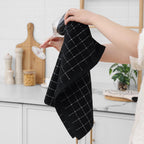 Homaxy 100% Cotton Terry Kitchen Towels(Black, 20 x 28 inches), Checkered Designed, Soft and Super Absorbent Dish Towels, Large 4 Pack
