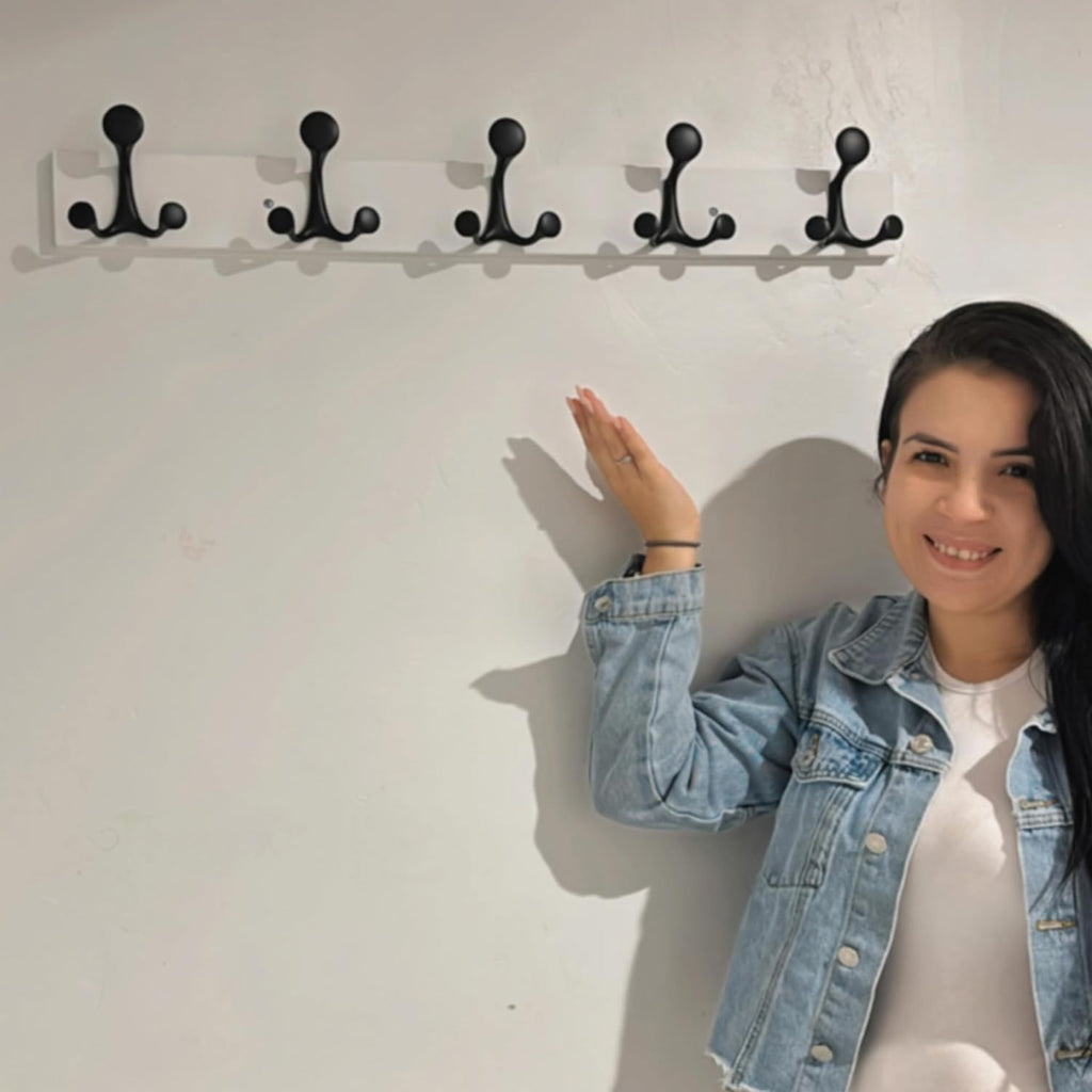 SKOLOO 30-Inch White Wood Coat Rack Wall Mount with 5 Triple Hooks - Ideal for Family Entrances, Classrooms, and Pet Supplies Storage - Perfect Coat Hooks for Wall