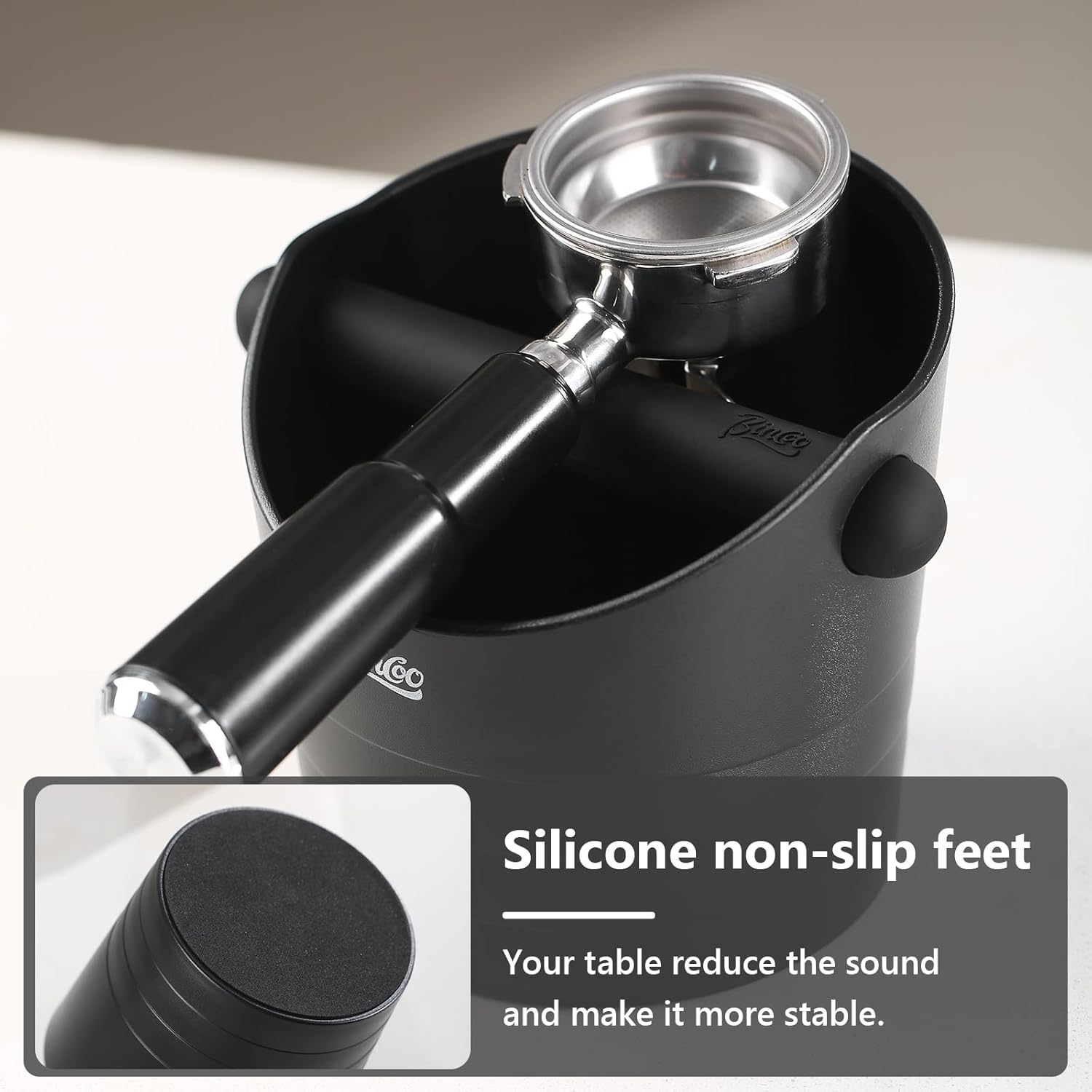 Bincoo Coffee Knock Box 6.8 Inch Shock-Coffee Ground Knock Box 1.2L with Removable Knock Bar and Non-Slip Base,Espresso Accessories Suitable for Home & Bar(Black 6.8 Inch)