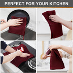Kitinjoy 100% Cotton Waffle Weave Kitchen Towels, 4-Pack Super Soft and Absorbent Dish Towels for Drying Dishes, Kitchen Hand Towels, 13 in x 28 in, Burgundy
