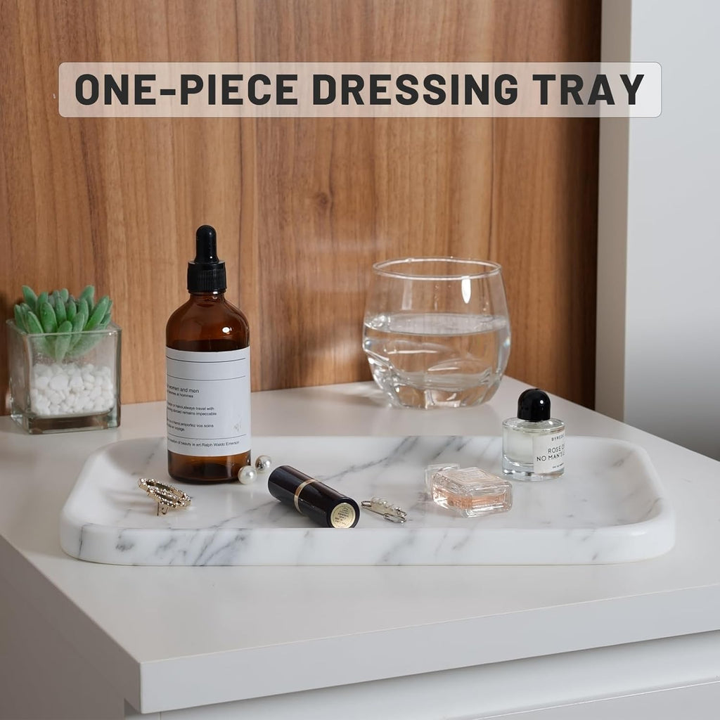 Vanity Trays, Marble Bathroom Tray for Countertop, Decorative Tray for Dresser Organizer, One Piece Serving Tray for Kitchen, Storage Tray for Kitchen Sink, Perfume, Jewelry Holder(Arabescato)