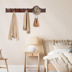 38.6'' Large Coat Rack Wall Mount Coat Hooks Coat Hanger with 10 Metal Black Triple- Hooks Brown Pine Real Wood Plank Hat Rack for Wall Hooks for Hanging Coat Hat Jacket