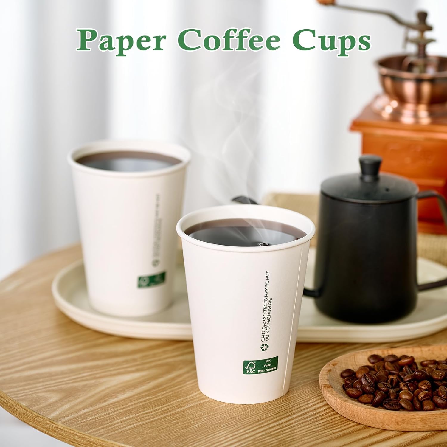 LITOPAK 200 Pack 12 oz Disposable Paper Coffee Cups, White FSC Hot Coffee Cups for Multiple Drinks for Office, Store, Home