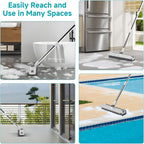 Floor Scrub Brush with Long Handle Length Adjustable, 3 in 1 Heavy-Duty Stiff 90° Bristle Floor Scrubber Broom with Squeegee, for Bathroom, Garage, Kitchen, Tile, Deck & Patio (White)