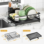 Epicano Dish Drying Rack for Kitchen Counter,Space-Saving Dish Rack,Rustproof Dish Drainer with Utensil Holder and Knife Slots for Sink,Kitchen Drying Rack with Wooden Handle and Cup Holder, Black