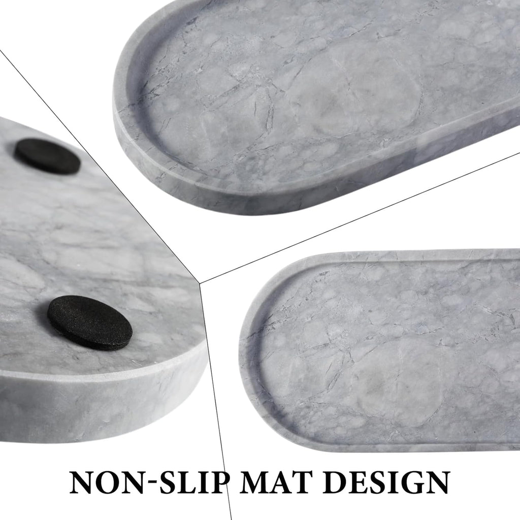 Koville Grey Marble Tray for Bathroom Countertop, 12"x6" Vanity Decorative Marble Tray for Dresser, Stone Catchall Trays for Perfume, Candles, Jewelry, Stone Gray Storage Trays for Home Decor