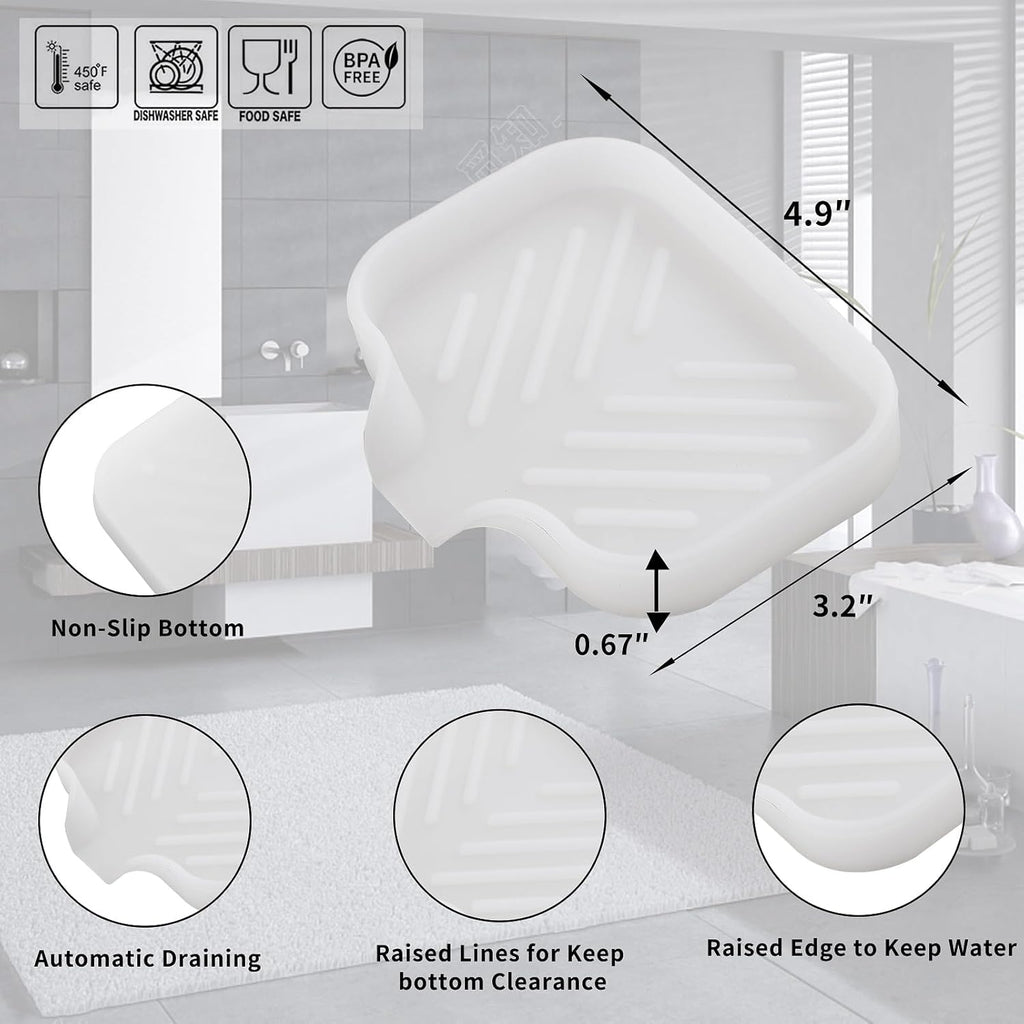 Silicone Bathroom Soap Dishes with Drain Spout-Bathroom and Kitchen Sink Organizer,Sponge Holder,Dish Soap Tray,Perfect for Dispenser,Scrubber,Bottle,Cup on Counter Translucent 4.9"×3.2"