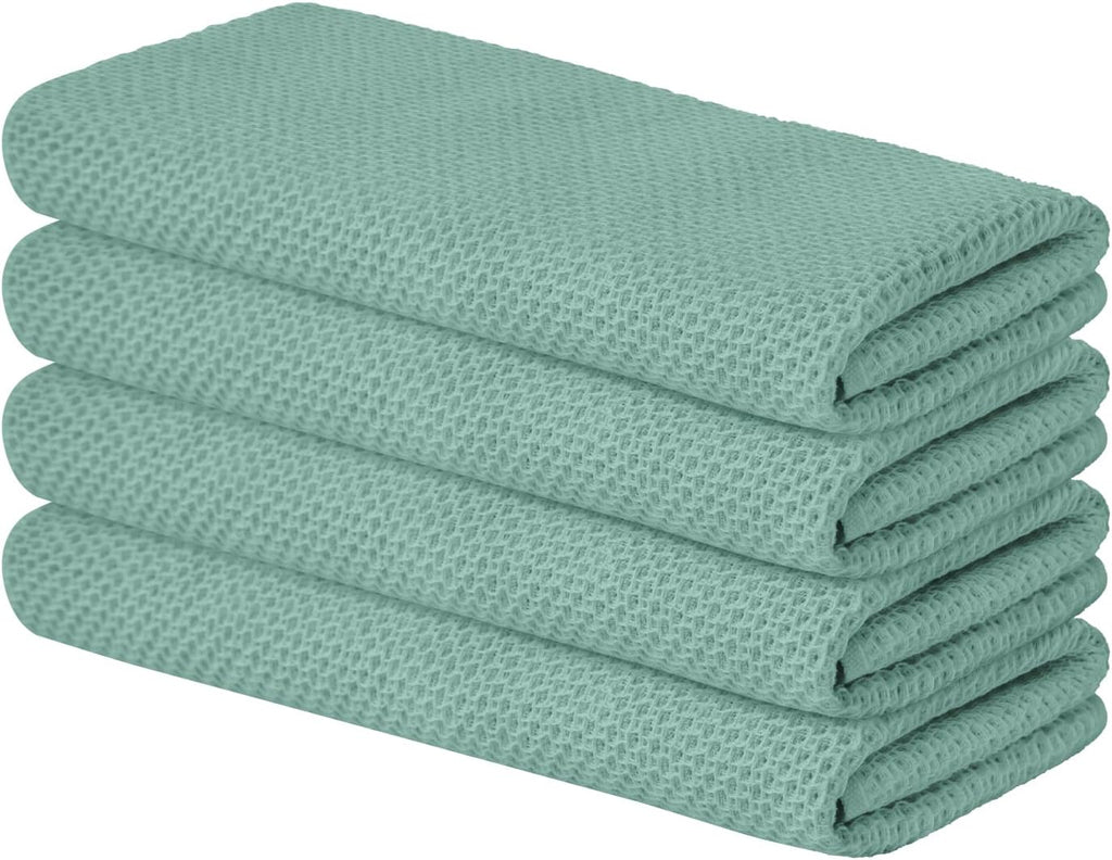 Artoid Mode 100% Cotton Light Green Waffle Weave Kitchen Dish Cloths, 13x28 Inch Ultra Soft Absorbent Quick Drying Kitchen Dish Towels Set of 4