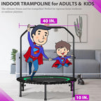 DARCHEN 400LBS Rebounder Trampoline for Adults, Indoor Mini Trampoline Silent Fitness Trampoline Small Bungee Rebounder Jumping Cardio Trainer Workout Exercise Workout with Handrail Bar [40 Inch]