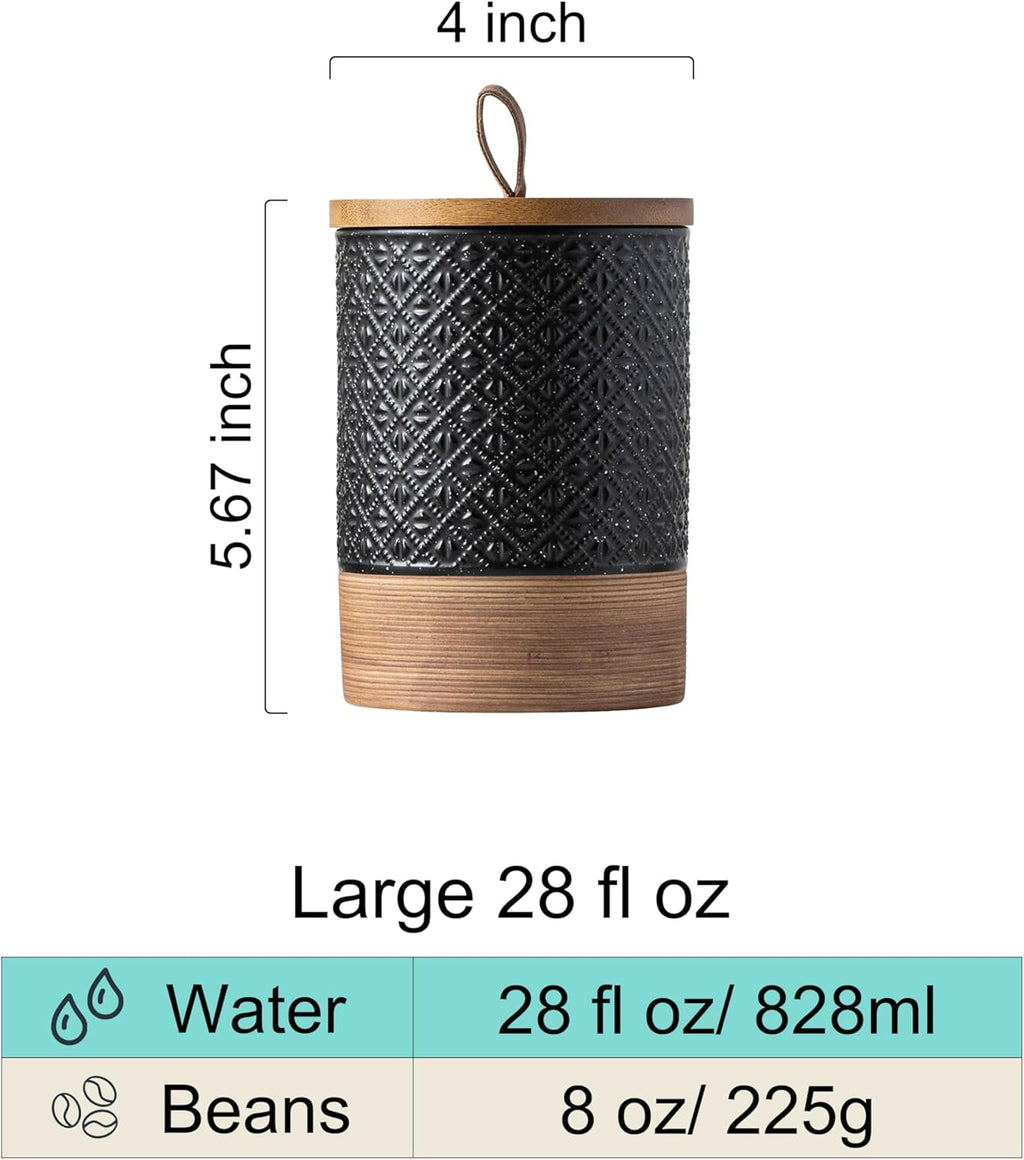 Ceramic Jar with Lid, Airtight Coffee Container, Kitchen Food Storage Jar for Coffee Bean Spice Sugar Cookie, Stackable Decorative Jars for Housewarming Gift, Coffee Bar Decor, Black 28 fl.oz