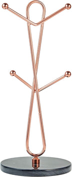 JEmarble Mug Holders with Copper Plated Standing(Black) Countertop Mug Tree, Coffee Mugs & Tea Cup Storage Rack, Coffee Counter Bar Accessory & Kitchen Organizer