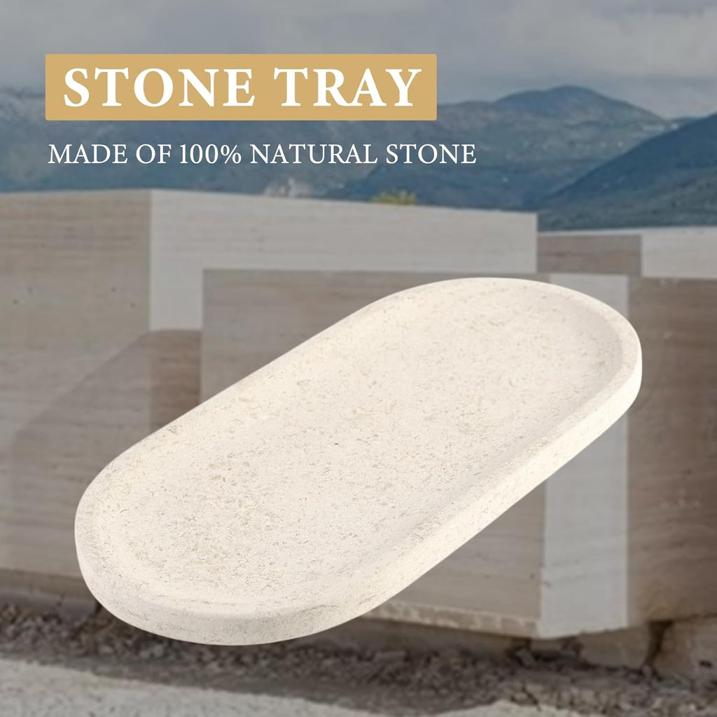 Koville Marble Vanity Tray for Decor, Natural Bathroom Tray for Bathroom Countertop, Stone Decorative Trays for Dresser Organizer, Storage Trays for Perfume, Jewelry Holder(Beige Yellow)