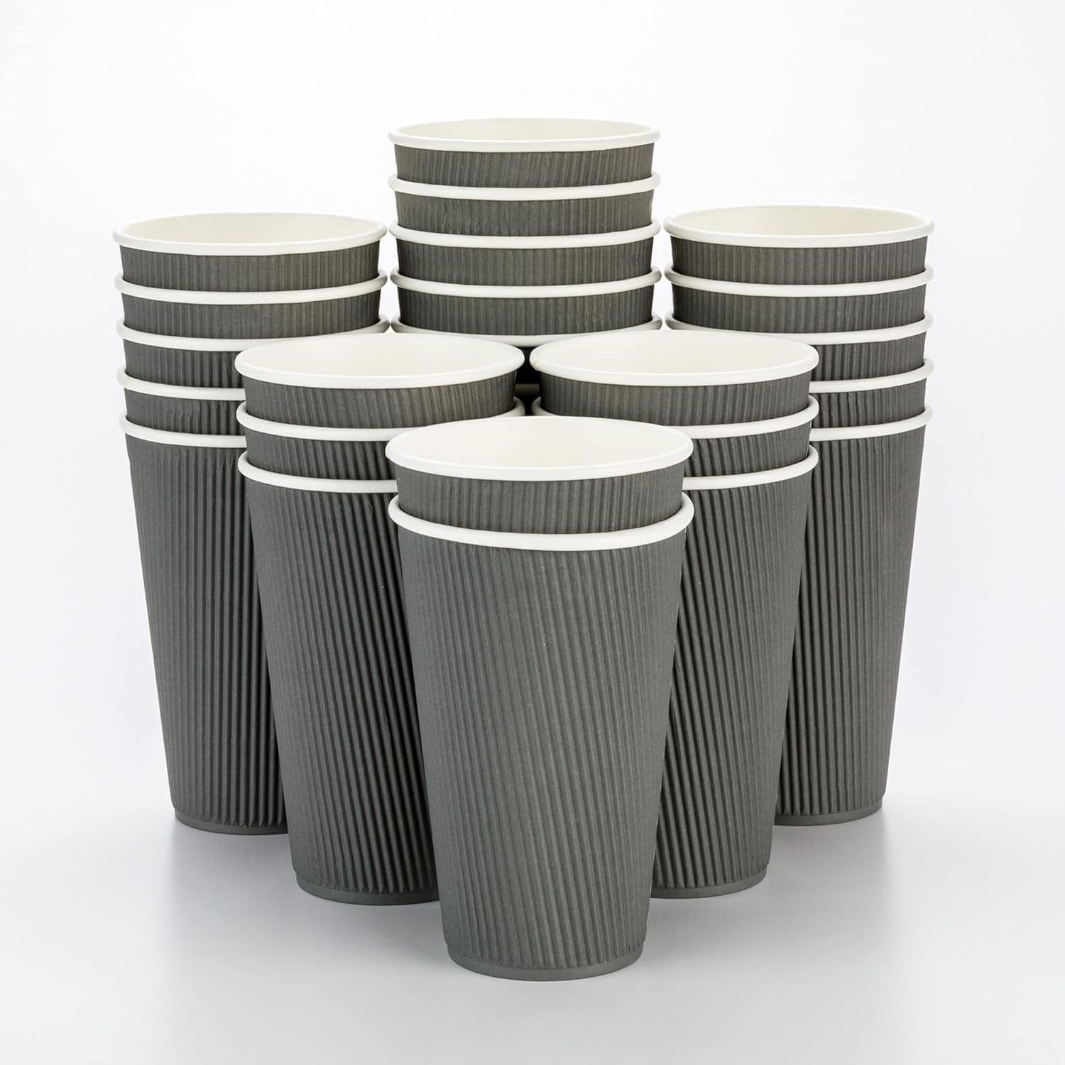 Restaurantware 16 Ounce Ripple Wall Disposable Coffee Cups, 500 Insulated Gray Paper Tumblers with Rolled Rim Design, Lids Sold Separately for Hot Drinks like Tea, Hot Chocolate and More