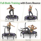 BCAN 51" Octagonal Mini Trampoline, Max Load 450 LBS Fitness Trampoline with T-Adjustable Handle Bar, Silent Bungees, Larger, More Stable, Quieter Exercise Rebounder for Adults Indoor/Garden Workout