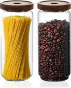 Glass Jars with Airtight Wood Lids - 34 oz Large Kitchen and Pantry Storage Containers, Canisters for Spaghetti, Noodles, Pasta, Ground Coffee, Sugar, Cereal, Set of 2