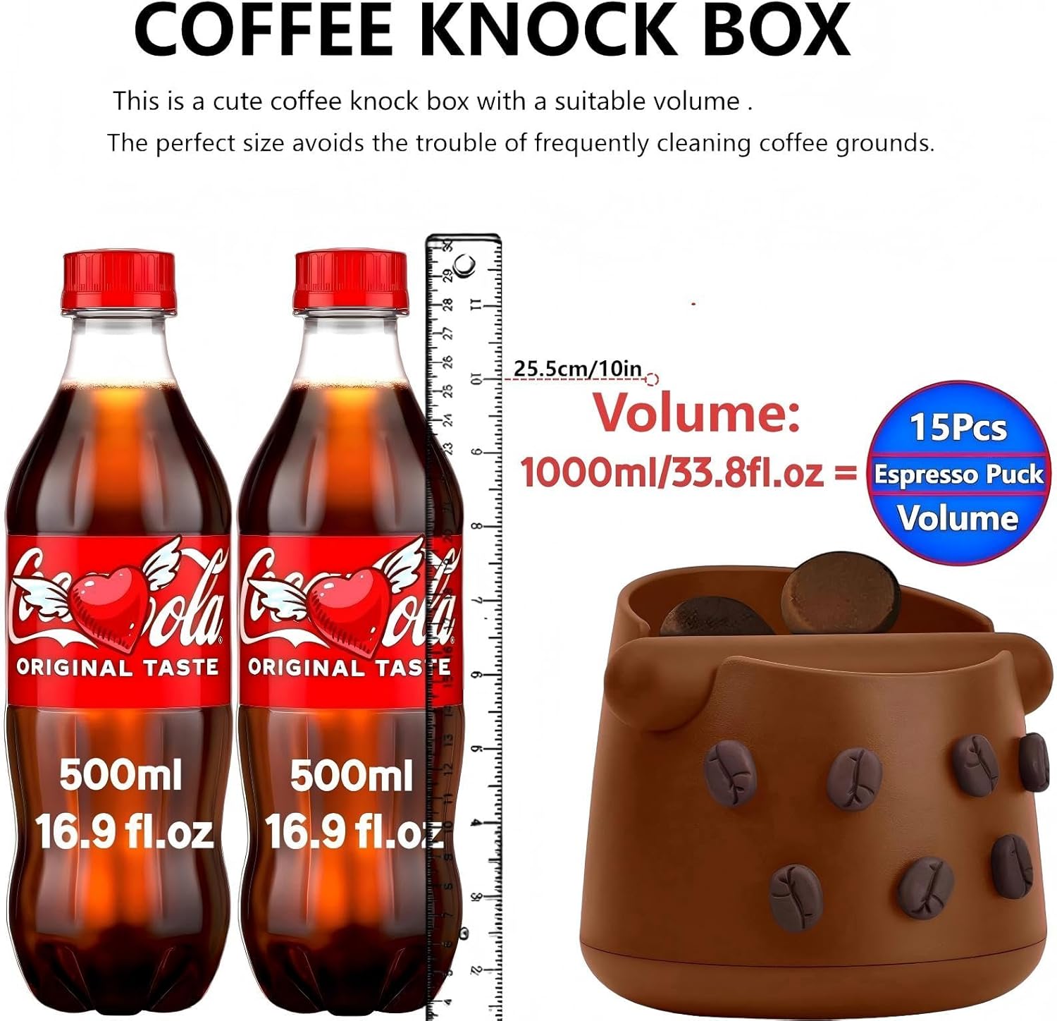 Espresso Knock Box with Barista Towels, Removable Shock-absorbent Knock Bar & Non-Slip Base - Knock Box Espresso, Knock Box for Coffee Grounds, Espresso Machine Accessories, Brown, JDHAVMOS