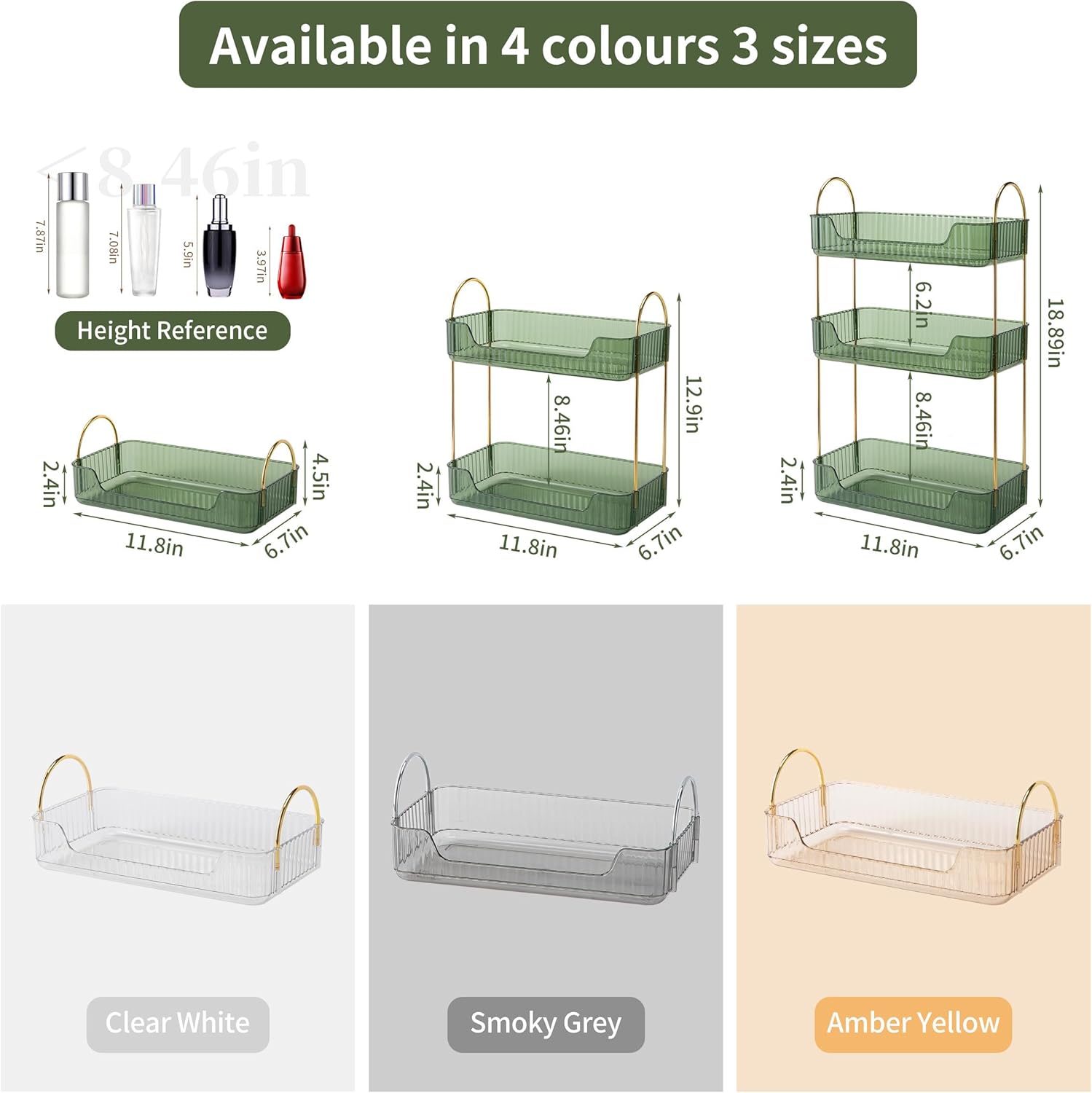 YCIA&DONE Bathroom Organizer Countertop, Makeup Storage, Skincare Cosmetic Tray Shelf, Perfume Holder Rack for Vanity Counter, Large Capacity, Easy to Install, Clean, 1 Tier, Vintage Green