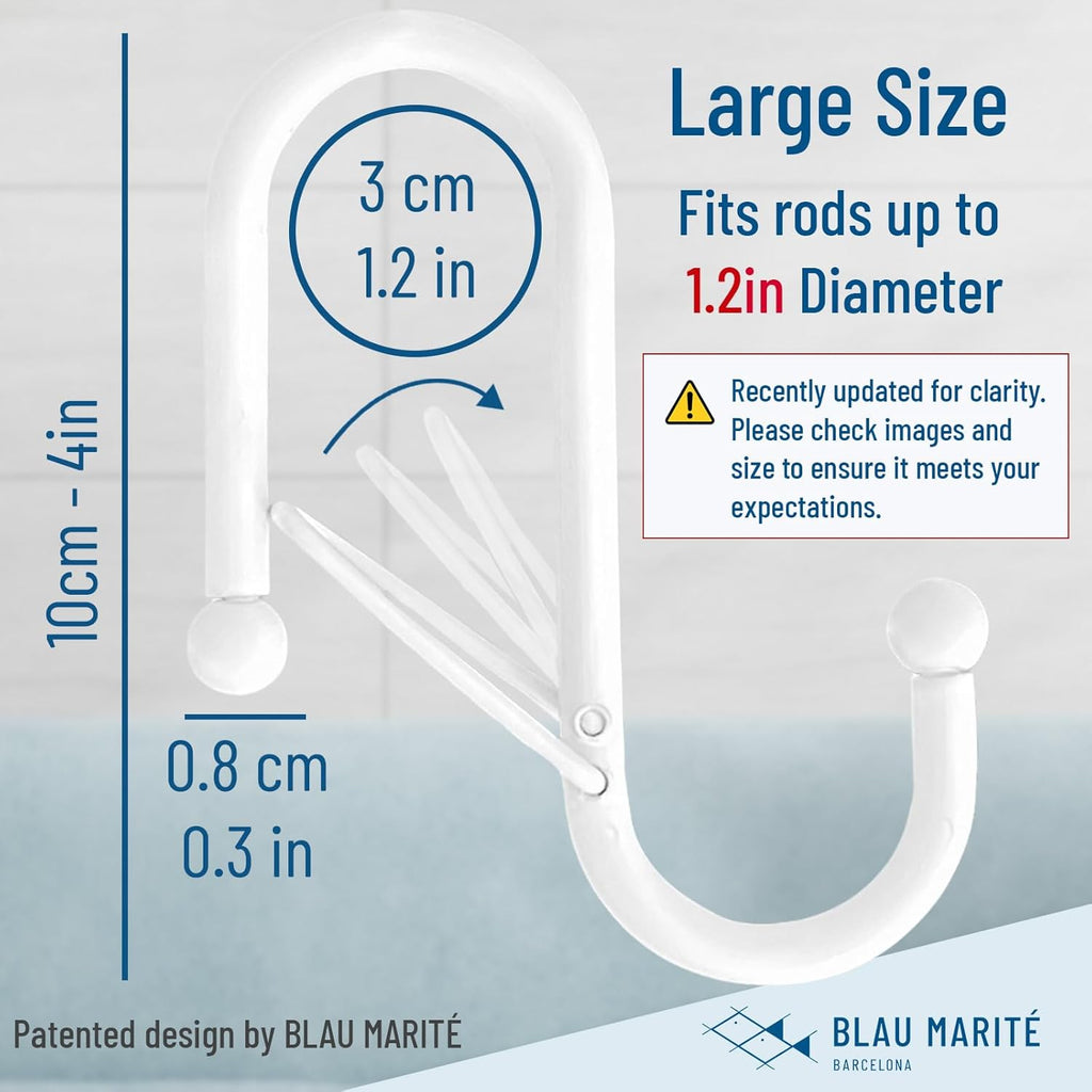 6-Pack Metal S Hooks for Hanging – Heavy-Duty S-Shaped Hook with Safety Buckle – Fits Bars up to 1.2 in – Anti-Drop S-Hooks for Closet, Wardrobes & Storage – White (Large)