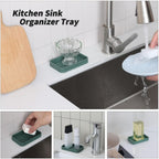 Silicone Kitchen Sink Organizer Tray for Multiple Usage,Easy Clean Sponges Holder for Kitchen Bathroom Counter or Sink,Dish Soap Dispenser,Scrubber,Bottle,Cup Green 4.9”x 3.2”