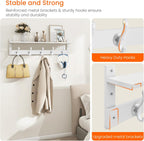 Homode Coat Rack With Wall Shelf, 29" Wooden Entryway Floating Shelf With Hooks Underneath, Hanging Coat Hanger for Bathroom, Living Room, Bedroom, Hallway, White