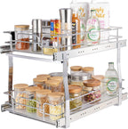 VEVOR Pull Out Cabinet Organizer, 14"Wx21"D Heavy 2 Tier Duty Slide Out Pantry Shelves, Chrome-Plated Steel Roll Out Drawer for Under Sink, 15.5"Wx22"D Install Size for Cabinet
