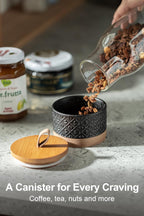 Mini Ceramic Jars with Airtight Lid, Coffee Container Canister Kitchen Food Storage Jar with Lid for Spice Sugar Tea Bag, Stackable Decorative Jars for Countertop, Pantry, Black & 5 fl.oz