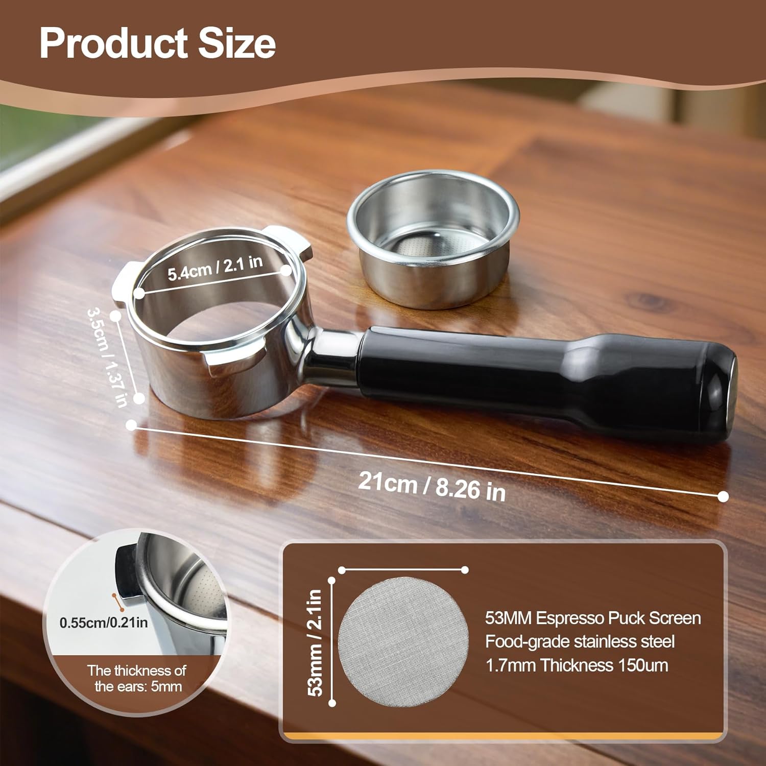 54 mm Bottomless Portafilter with Puck Screen, 3 Ears Espresso Portafilter Compatible with Breville Barista Express Machines,Stainless Steel Por tafilter and ABS Handle for kitchen