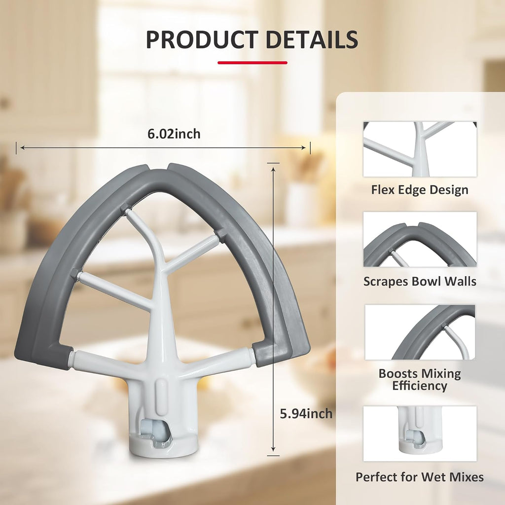 Flex Edge Beater for KitchenAid 4.5/5 Qt Tilt-Head Stand Mixer – Auto-Scrape Silicone Paddle, Dishwasher Safe, Flexible Silicone Edges Bowl Scraper For Kitchen Aid Accessories and Attachments (Grey)