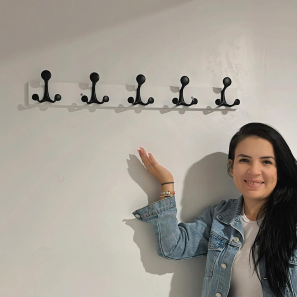 SKOLOO 24-Inch White Wood Coat Rack Wall Mount with 5 Triple Hooks - Ideal for Family Entrances, Classrooms, and Pet Supplies Storage - Perfect Coat Hooks for Wall, Pack of 2