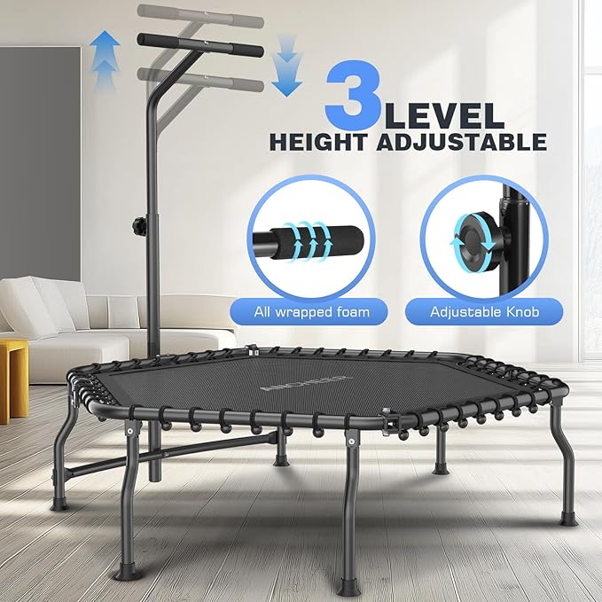 ANCHEER 50" Rebounder Trampoline for Adults- 2025 Foldable Mini Trampoline with Bar- Exercise Trampoline for Adults, Max Load 450lbs/550lbs, for Indoor/Garden Workout
