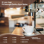 51 mm Bottomless Portafilter with Puck Screen 3 Ears Espresso Portafilter Compatible with Delonghi Dedica EC680, EC685,SMEG & EUPA Coffee Machines,Stainless Steel Porta filter and Maple Handle