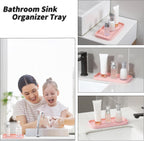 Silicone Kitchen Sink Organizer Tray for Multiple Usage,Easy Clean,Eco-Friendly Sponges Holder for Kitchen Bathroom Counter or Sink,Dish Soap Dispenser,Scrubber,Bottle,Cup Pink 10”x 5.3”