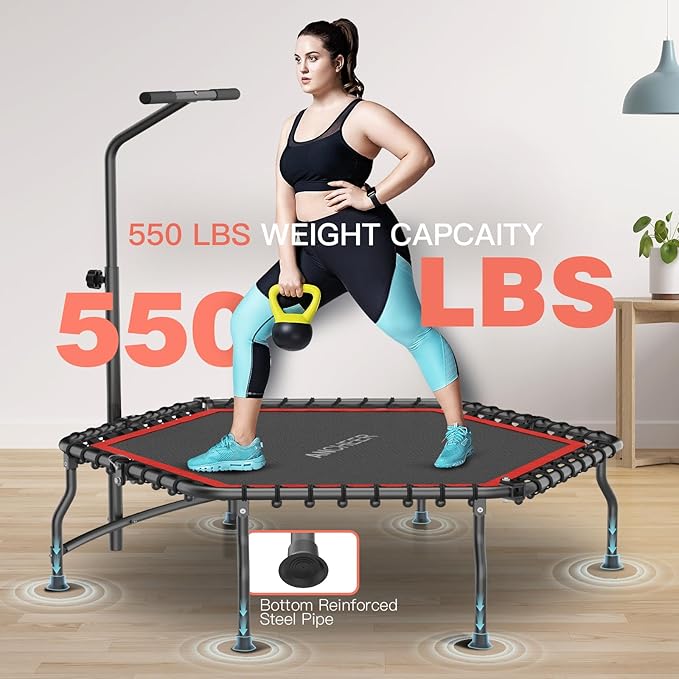 ANCHEER 50" Rebounder Trampoline for Adults With Bar, 550 LBS Mini Trampoline Quiet Exercise Bungee Jumping Cardio Trainer Workout