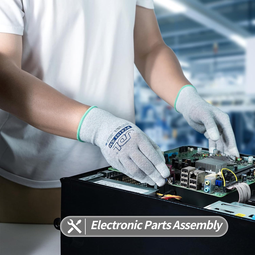 JDL ESD Work Gloves, Anti-Static Gloves for PC Building, 12 pairs, Computer Installation & Repair, High Resistance Carbon Fiber Gloves, X-Large