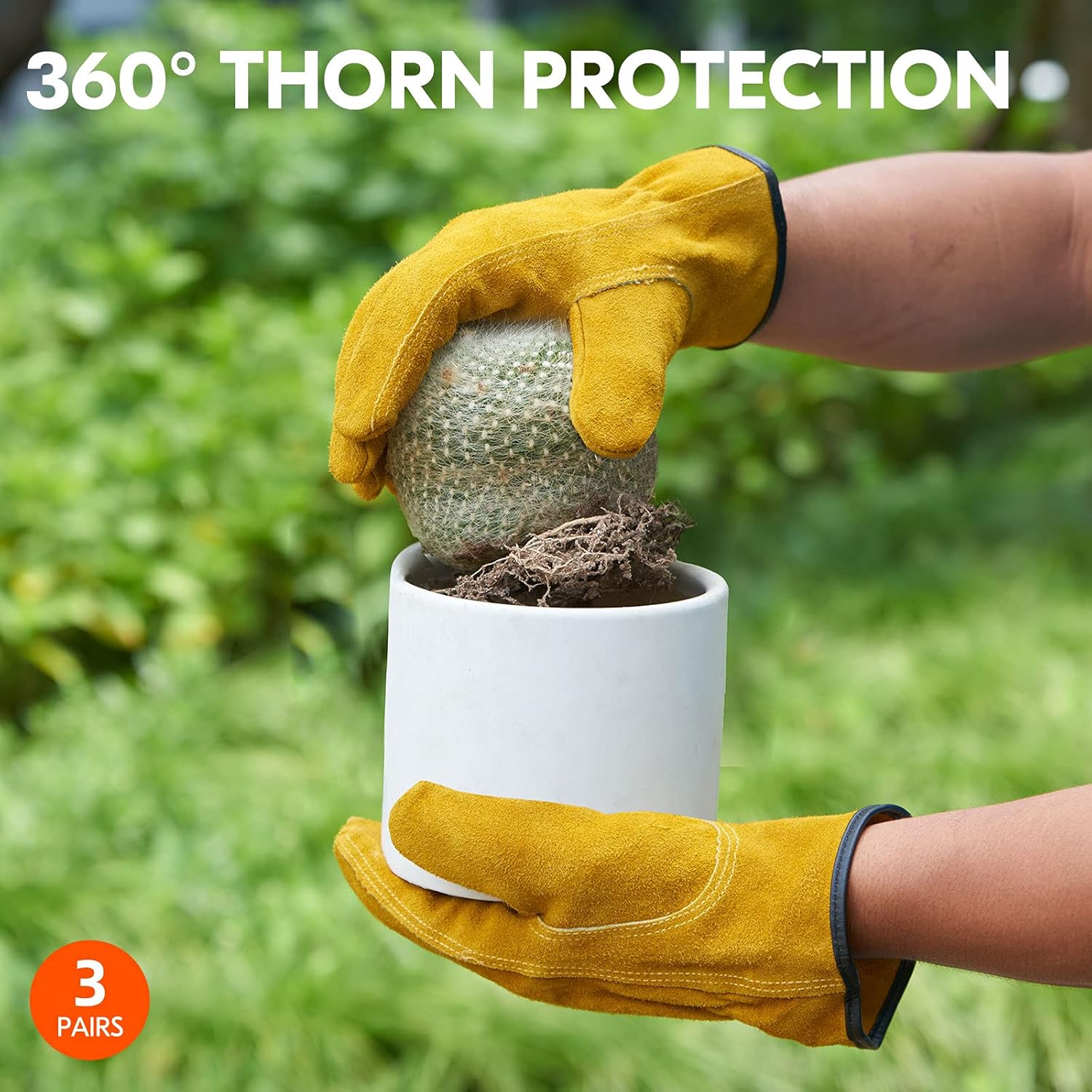 Vgo... 3-Pairs Unlined Cowhide Split Leather Work and Driver Gloves, for Heavy Duty, Truck Driving, Warehouse, Gardening, Farm (Size L, Gold, CB9501)