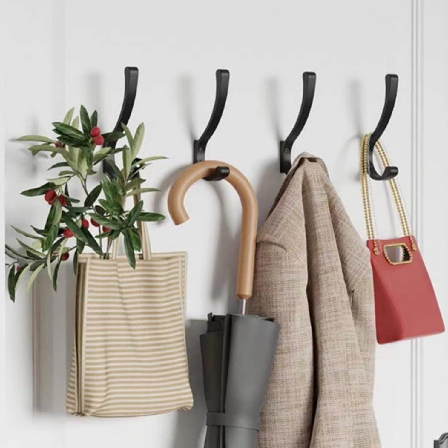 12 Pack Hanging Coat Hooks Wall Mount, Coat Hanger Wall Hangers, Metal Hooks for Hanging Heavy Duty, Screw in Hooks for Hanging Towels, Clothes, Backpack, Hat, Bag, Jacket, Key, Robe, Backpack Grey