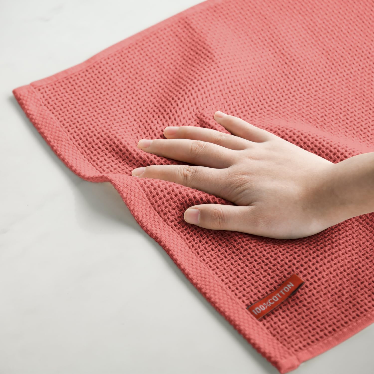 Artoid Mode 100% Cotton Red Waffle Weave Kitchen Dish Cloths, 12x12 Inch Ultra Soft Absorbent Quick Drying Kitchen Dish Towels Set of 6