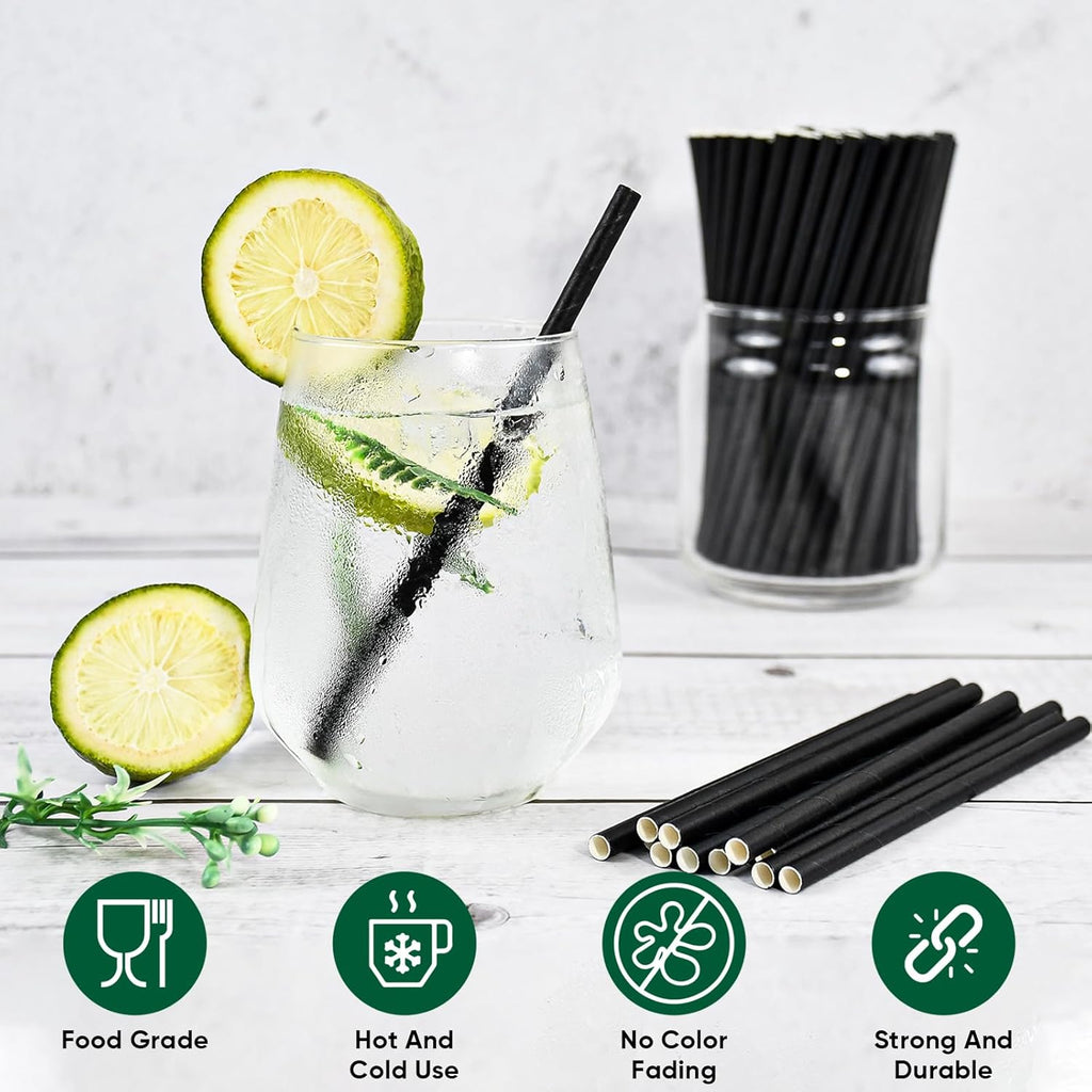 [500 Bulk] 5.75 inch Black Short Paper Straws, Stir Straws for Cocktail, Coffee, Mixed Drinks - Home, Bar and Restaurant Straws - 100% Biodegradable