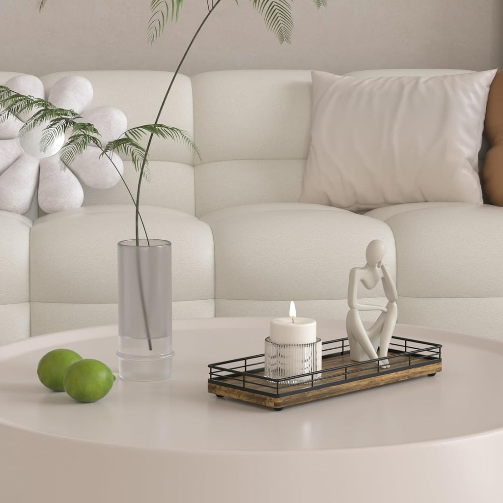 Rustic Bathroom Toilet Tank Tray, 11.2" Wood Toilet Paper Storage Basket Back of Toilet Basket Organizer, Vanity Tray for Perfume Makeup Candle Kitchen Counter Coffee Table Decor