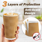80 Pack 16 OZ Disposable Coffee Cups with Lids and Straws, Insulated Paper Coffee Cups with Lids, Corrugated Ripple Wall To Go Cups for Hot Drink, Coffee, Hot Chocolate, Water, Juice - Champagne