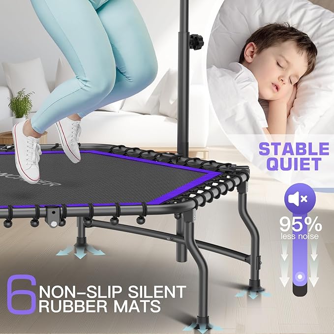 ANCHEER 50" Rebounder Trampoline for Adults With Bar, 550 LBS Mini Trampoline Quiet Exercise Bungee Jumping Cardio Trainer Workout