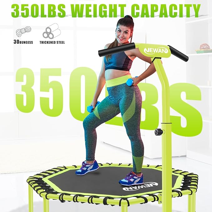 Newan 48" Fitness Trampoline with Adjustable Handle Bar, Silent Trampoline Bungee Rebounder Jumping Cardio Trainer Workout for Adults - Max Limit 330 lbs