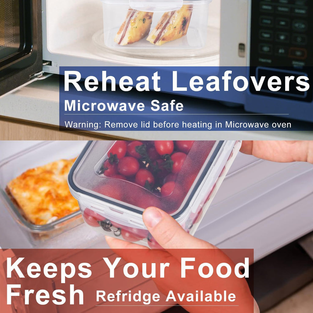 5 PCS Plastic Containers with Lids 94oz-10oz Freezer Containers for Food Storage，Airtight Fruit and Vegetable Storage, Microwave Safe Stackable Storage for Snack Sandwich