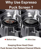 54mm Espresso Puck Screen, 0.8mm Thickness Stainless Steel Reusable Coffee Filter, Designed for Bottomless Portafilter Baskets, Enhances Espresso Extraction