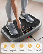 Vibration Plate Exercise Machine, Vibration Plate Platform for Lymphatic Drainage, 200 Adjustable Speeds Power Shaping Vibrating Plate Helps Weight Loss, Shaping, Max Weight 450 Lbs