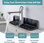 Silicone Kitchen Sink auto Drain Organizer, Kitchen countertop and Sink Splash Guard.Kitchen Sponge Rack and organizing Shelf，Suitable for Cleaning Tools, dispensers, Bottles, Cups (Black)